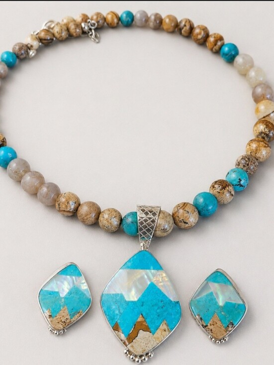 Jay King Jewelry - Jay King Mine Finds Turquoise & Picture Jasper Mountain Mosaic Inlay Jewelry Set